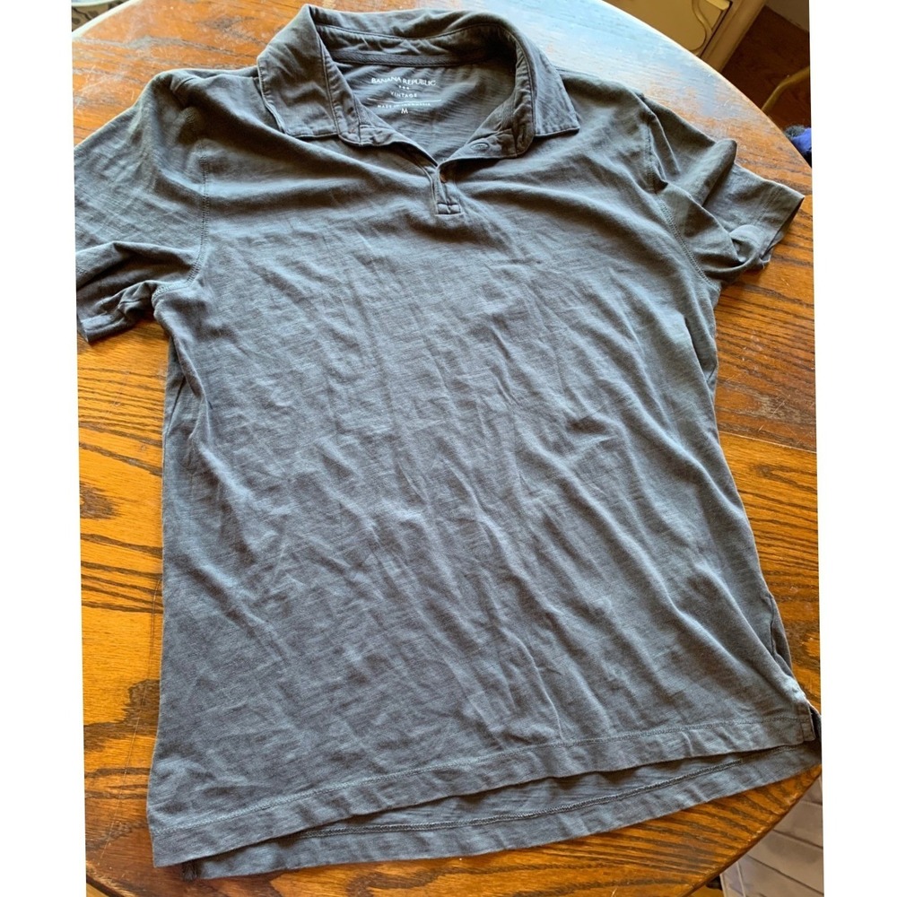 Banana Republic Vintage Mens Slub Cotton Polo Shirt Gray Medium